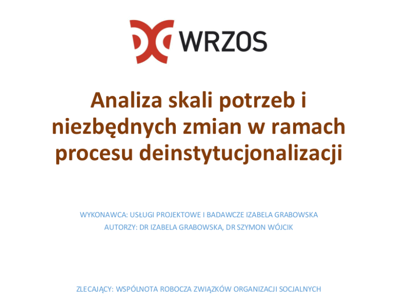 Fragment strony tytułowej ekspertyzy "Analiza skali potrzeb i niezbędnych zmian w ramach procesu deinstytucjonalizacji"