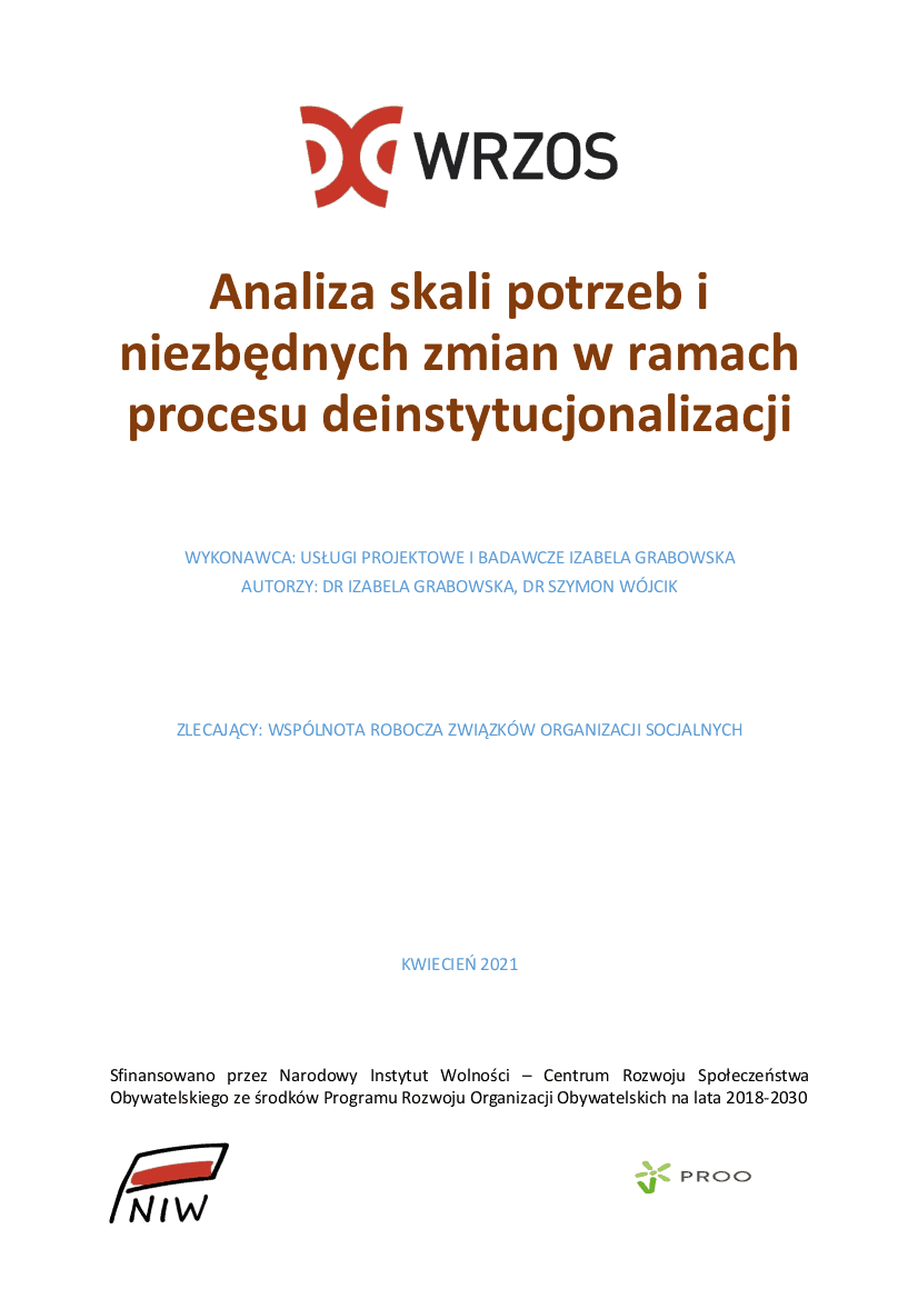 Ekspertyza „Analiza skali potrzeb i niezbędnych zmian w ramach procesu deinstytucjonalizacji”