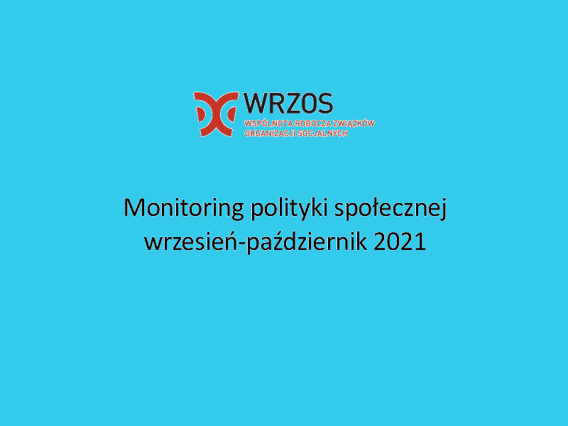 Strona tytułowa "Monitoring polityki społecznej wrzesień-październik 2021"