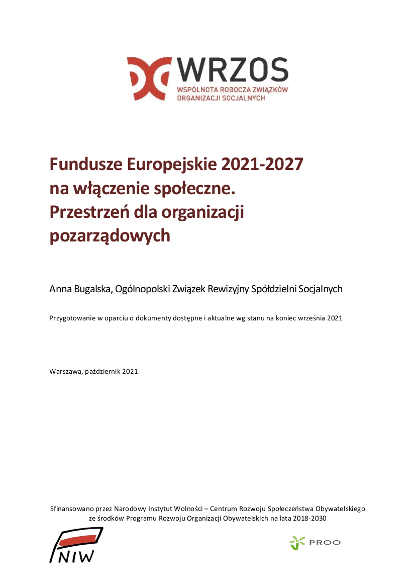 Ekspertyza „Fundusze Europejskie 2021-2027  na włączenie społeczne.  Przestrzeń dla organizacji pozarządowych”