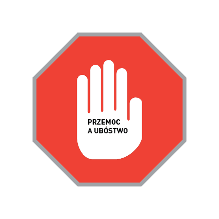 Narysowan otwarta dłoń w geście STOP pośrodku sześciokątnego, tak jak znak drogowy "STOP") czerwonego znaku