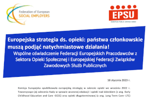 Wspólne oświadczenie Federacji Europejskich Pracodawców z Sektora Opieki Społecznej i Europejskiej Federacji Związków Zawodowych Służb Publicznych dotyczące Europejskiej Strategii w Dziedzinie Opieki