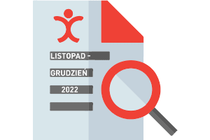 symbol dokumentu z naposem "LISTOPAD - GRUDZIEŃ 2022". Na grze symboliczny człowiek, po lewej na dole symbol lupy